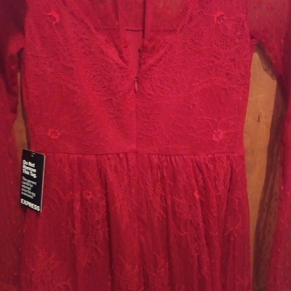 Express Red Lace Mini Dress - Picture 3 of 4